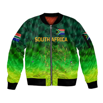 (Custom Personalised) South Africa Proteas Cricket Sleeve Zip Bomber Jacket Simple - Gradient Green
