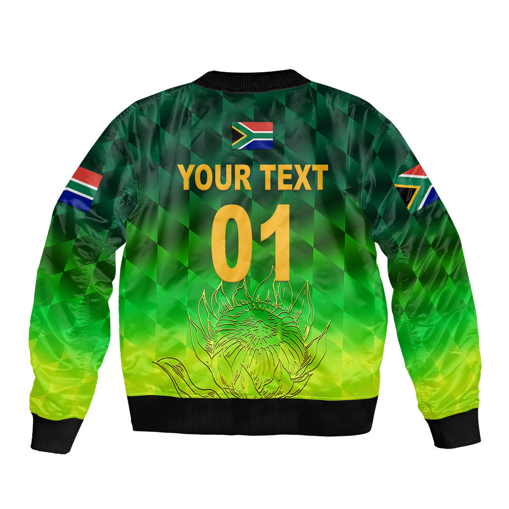 (Custom Personalised) South Africa Proteas Cricket Sleeve Zip Bomber Jacket Simple - Gradient Green
