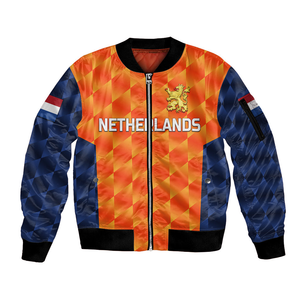 (Custom Personalised) Netherlands Cricket Dutch Lion Sleeve Zip Bomber Jacket Unique Orange