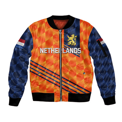 (Custom Personalised) Netherlands Cricket Dutch Lion Sleeve Zip Bomber Jacket Special Orange