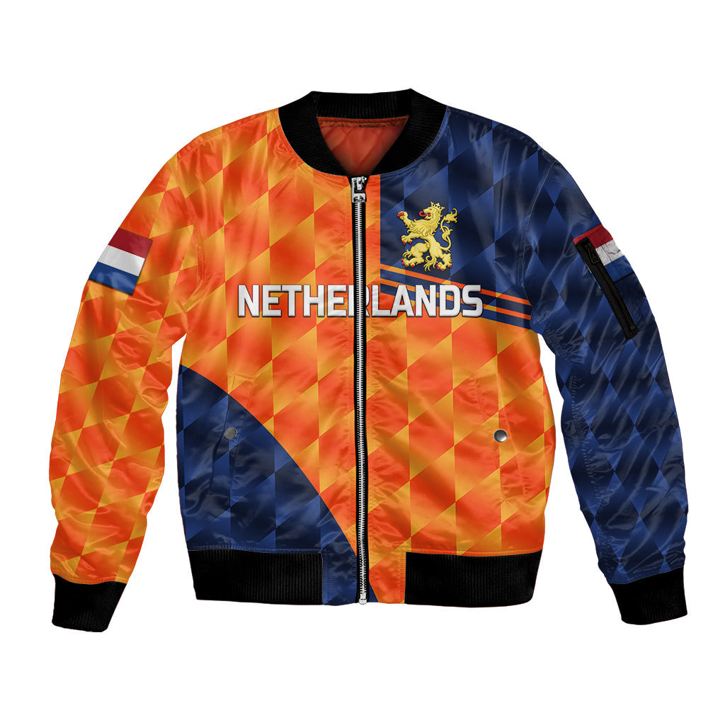 (Custom Personalised) Netherlands Cricket Dutch Lion Sleeve Zip Bomber Jacket Pride Version Orange