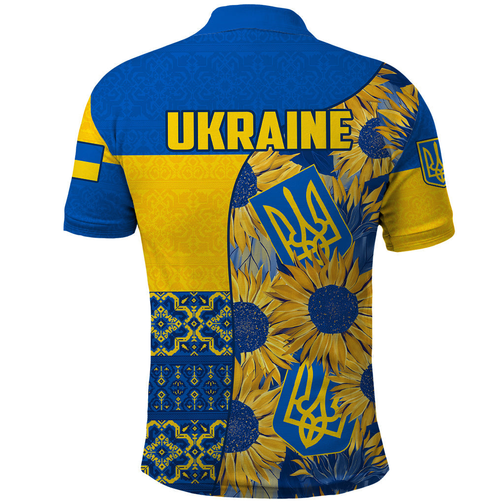 Ukraine Polo Shirt Ukrainian Coat of Arms and Folk Sunflower