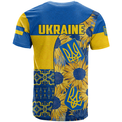 Ukraine T Shirt Ukrainian Coat of Arms and Folk Sunflower