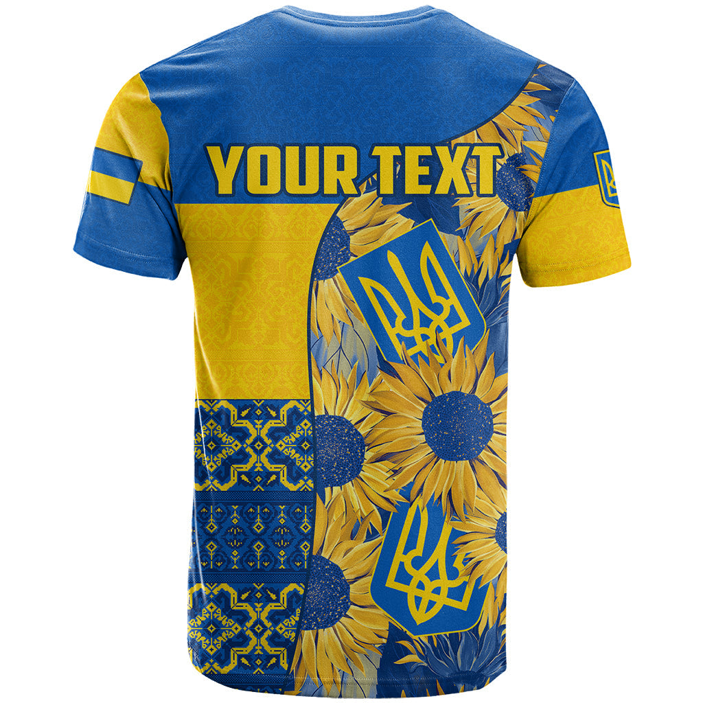 Personalised Ukraine T Shirt Ukrainian Coat of Arms and Folk Sunflower