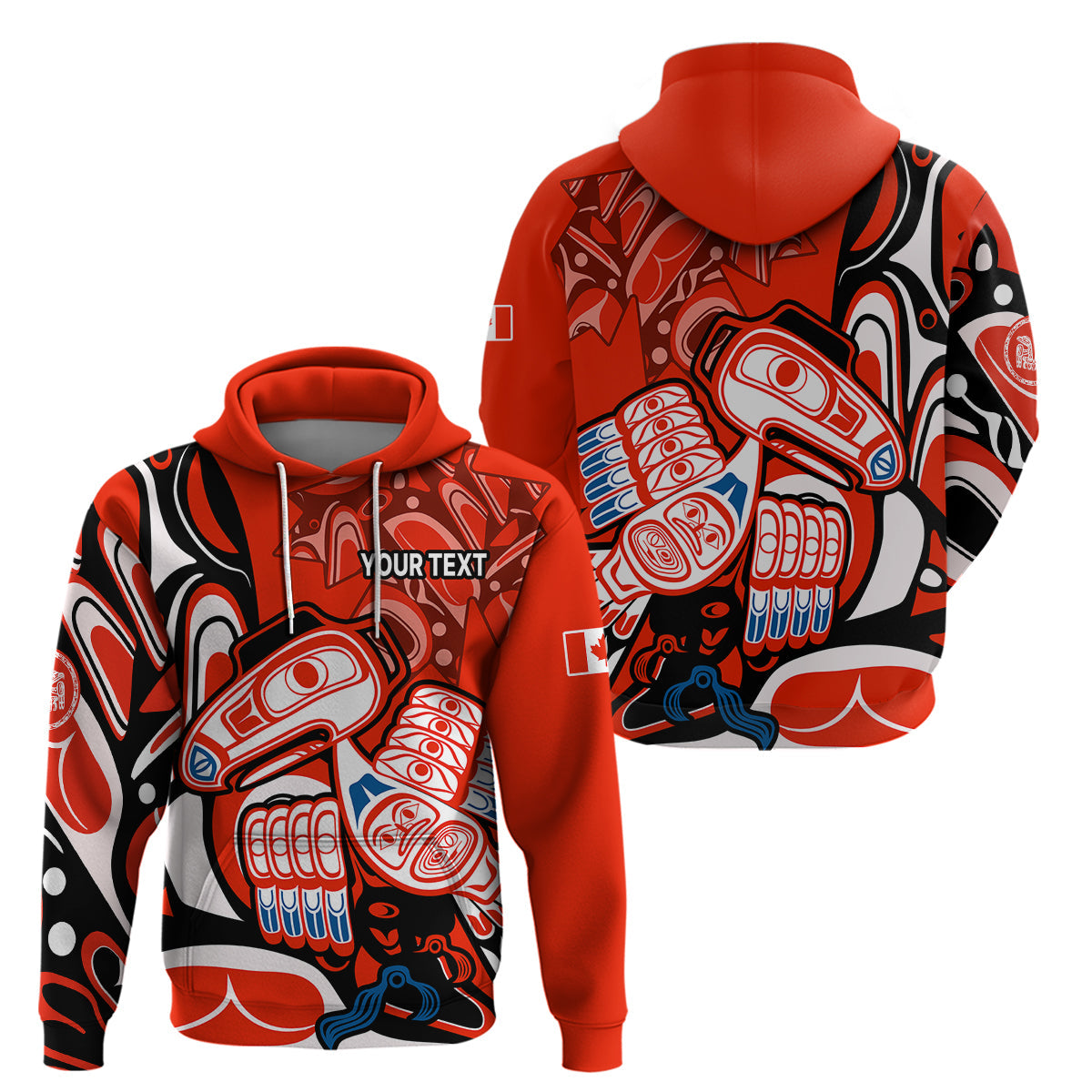 Custom Canada Haida Hoodie Classic Haida Stylized Raven In Red