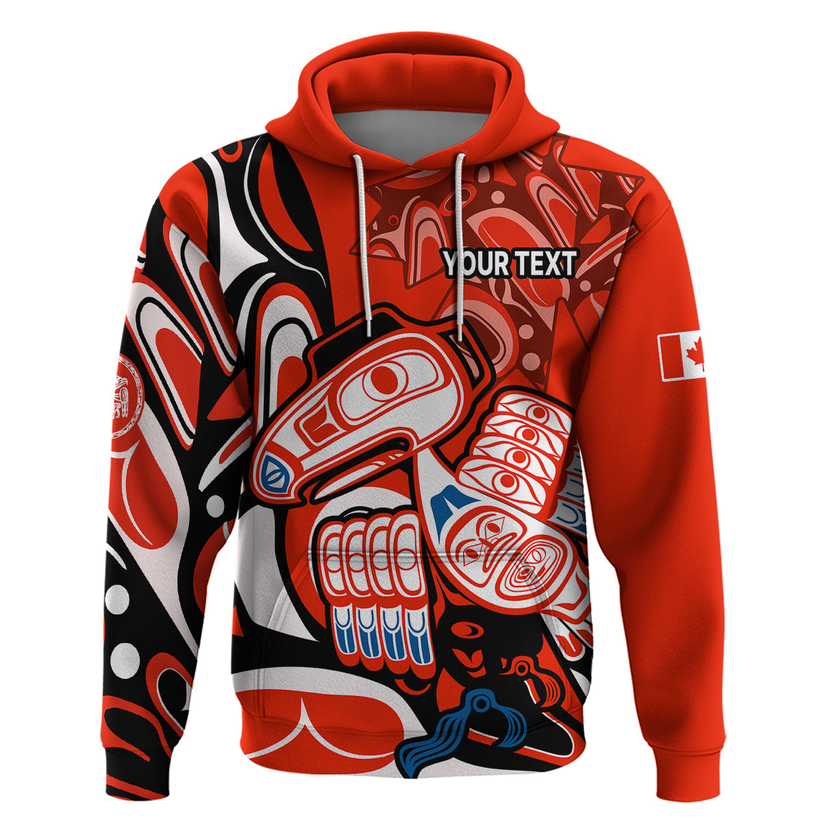 Custom Canada Haida Hoodie Classic Haida Stylized Raven In Red