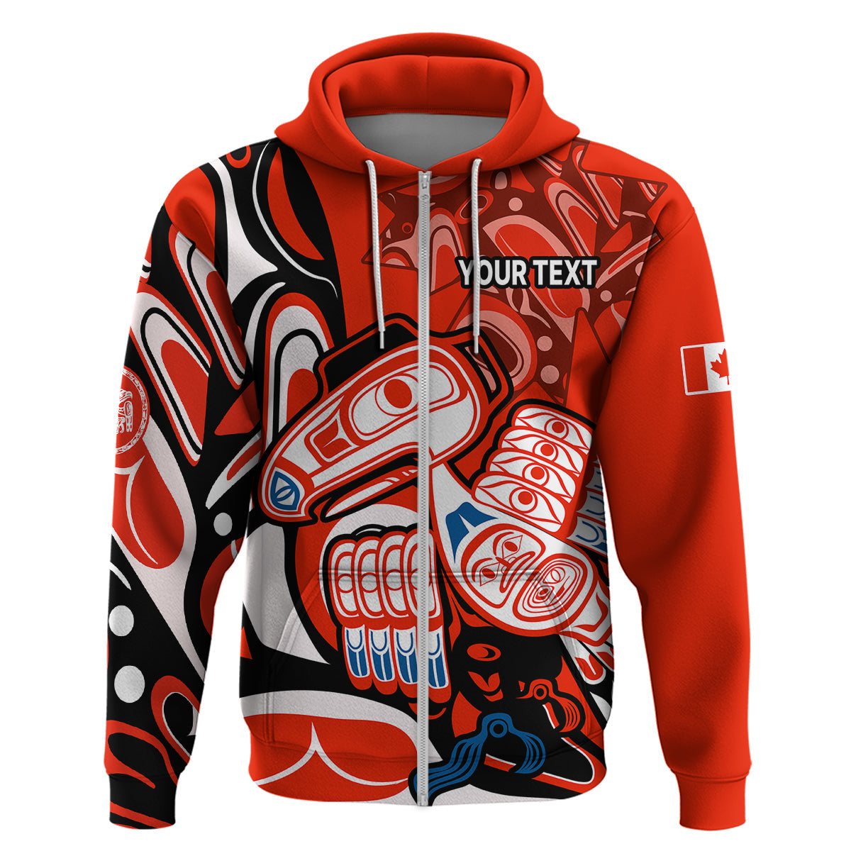Custom Canada Haida Hoodie Classic Haida Stylized Raven In Red