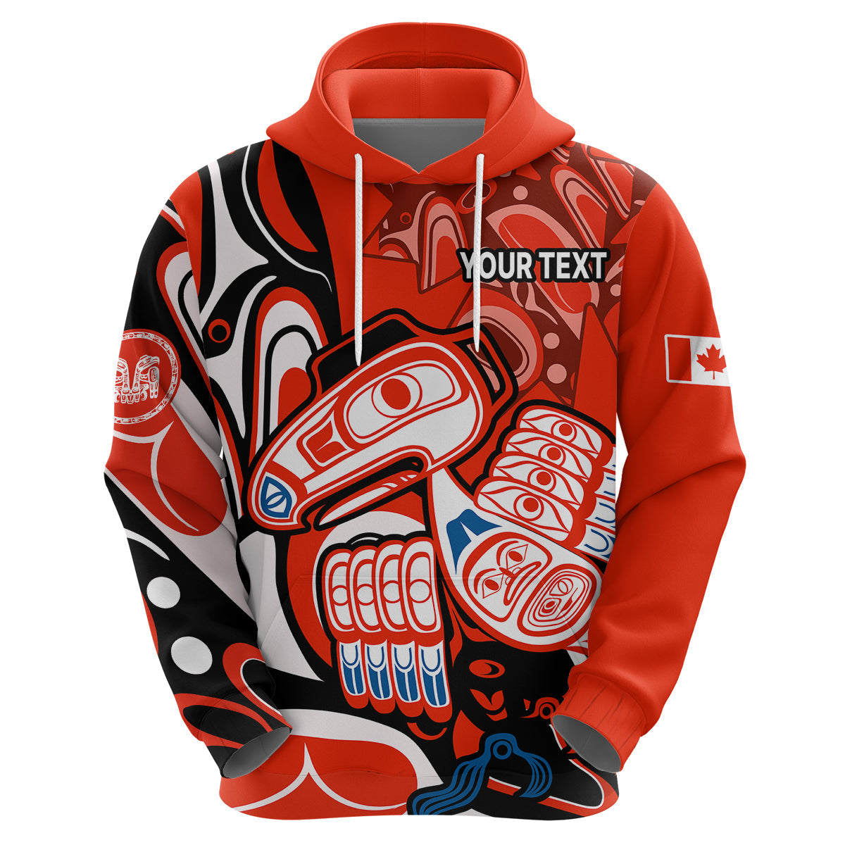 Custom Canada Haida Hoodie Classic Haida Stylized Raven In Red
