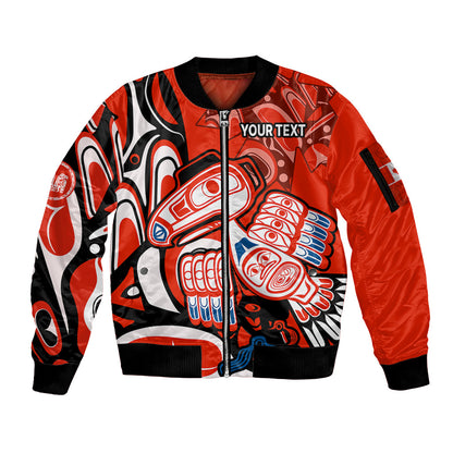 (Custom Personalised) Canada Haida Sleeve Zip Bomber Jacket Classic Haida Stylized Raven In Red
