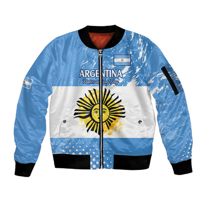 Custom Argentina National Flag Day Sleeve Zip Bomber Jacket Da de la Bandera Nacional