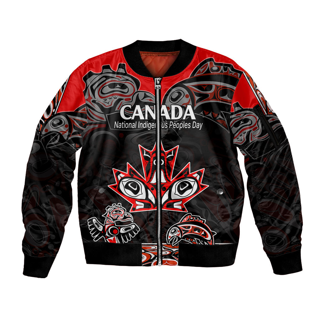Canada National Aboriginal Day Sleeve Zip Bomber Jacket Indigenous Art Stylization