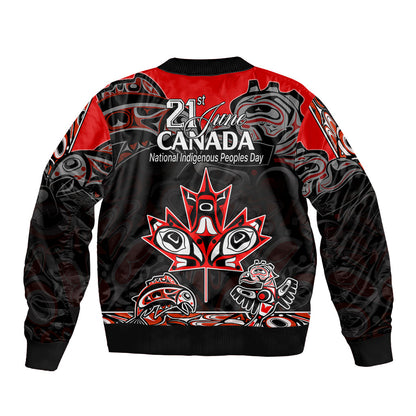 Canada National Aboriginal Day Sleeve Zip Bomber Jacket Indigenous Art Stylization