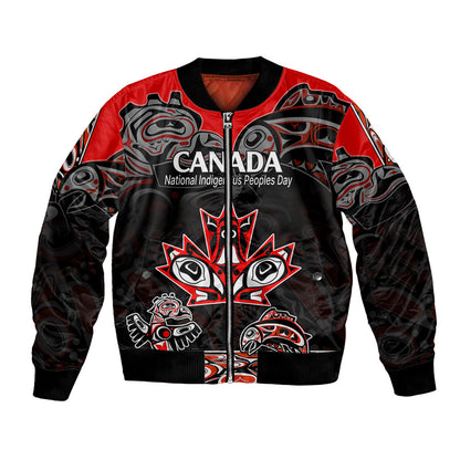 Custom Canada National Aboriginal Day Bomber Jacket Indigenous Art Stylization
