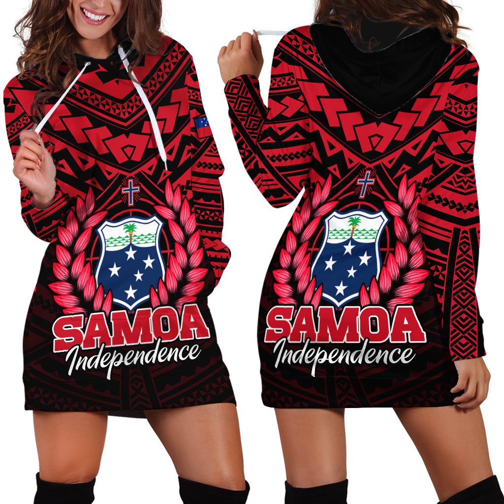 Samoa Independence Day Hoodie Dress Ulafa Polynesian Unique Red No1