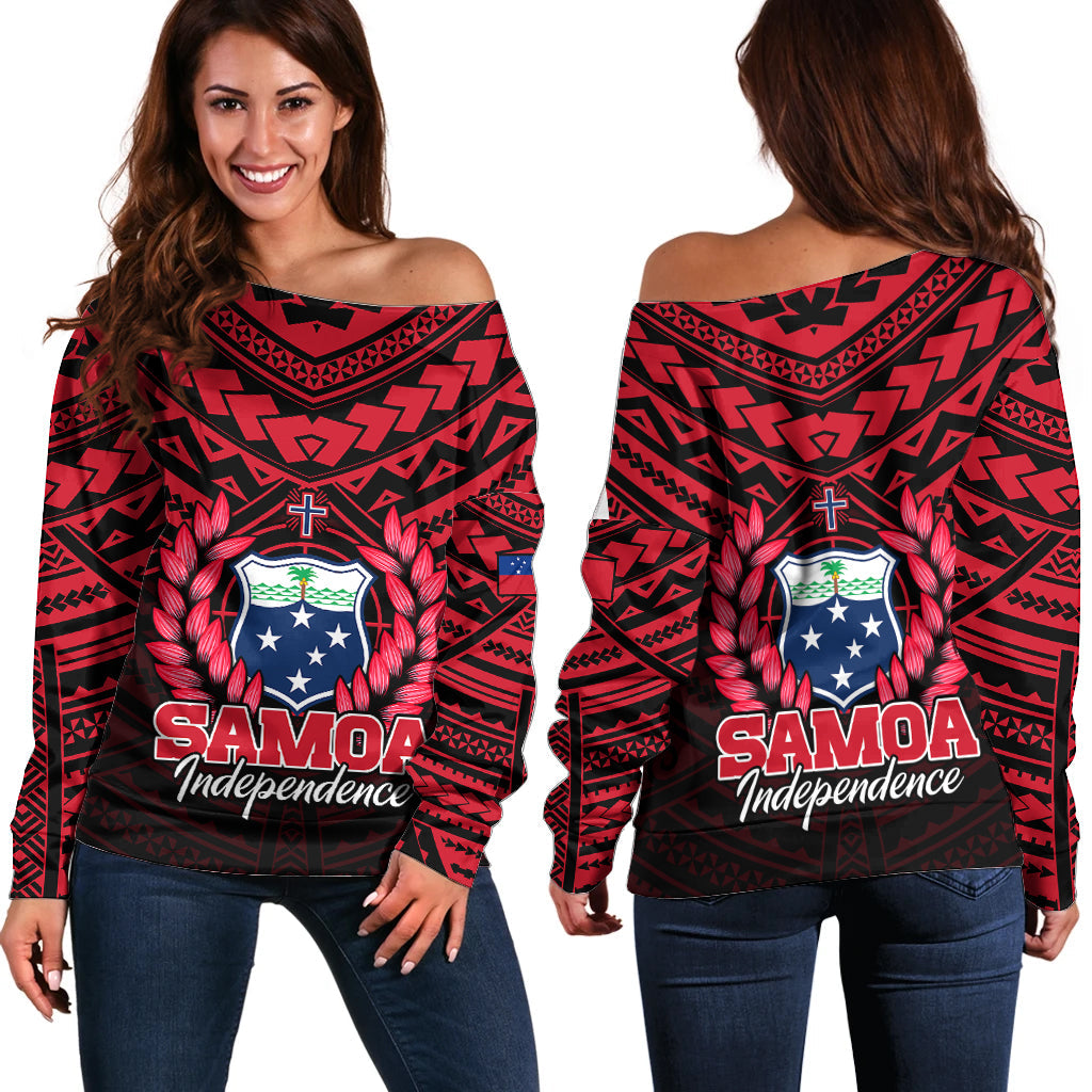 Samoa Independence Day Off Shoulder Sweater Ulafa Polynesian Unique Red No1