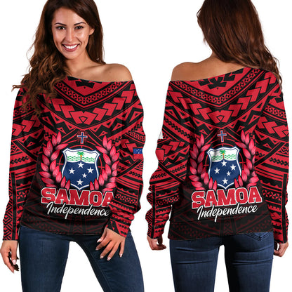 Samoa Independence Day Off Shoulder Sweater Ulafa Polynesian Unique Red No1