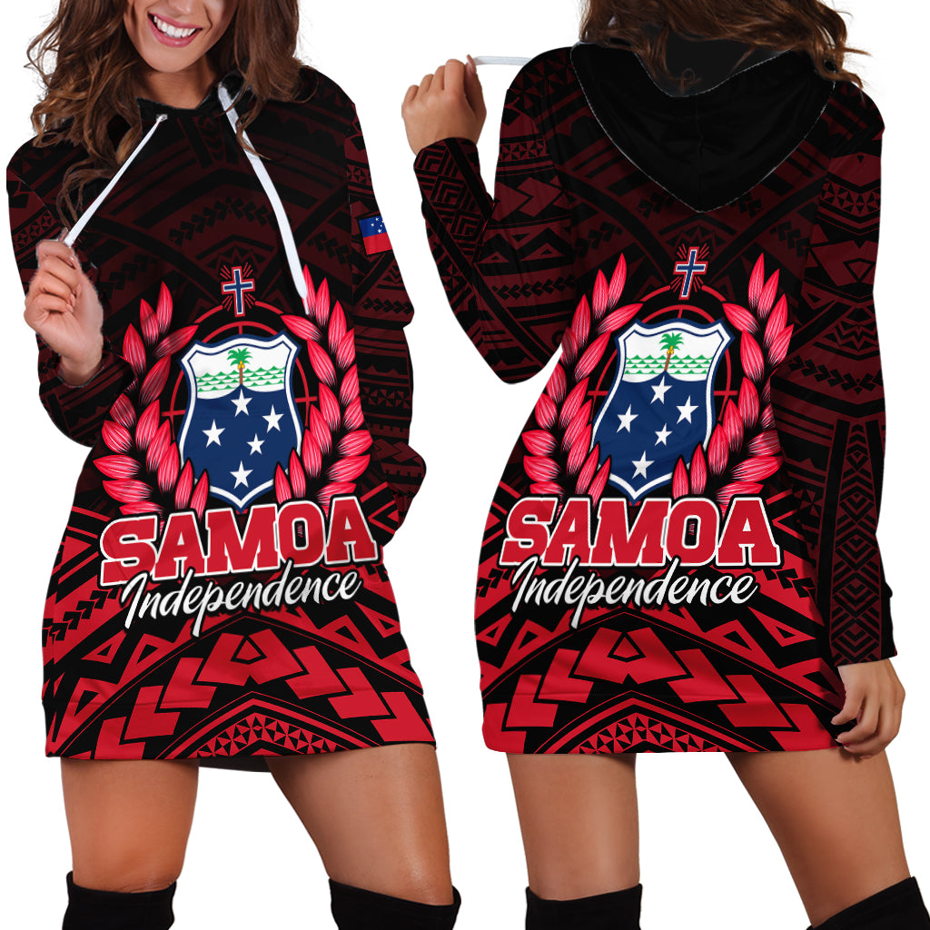 Samoa Independence Day Hoodie Dress Ulafa Polynesian Unique Red No2