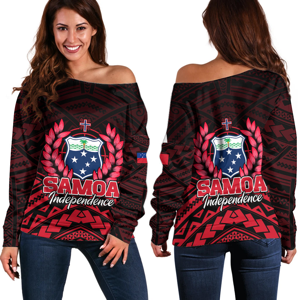 Samoa Independence Day Off Shoulder Sweater Ulafa Polynesian Unique Red No2