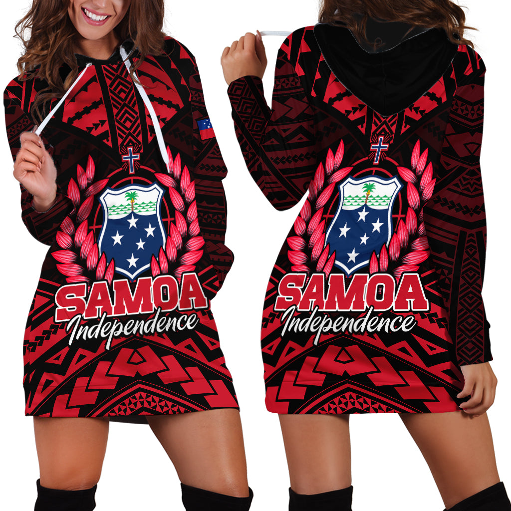 Samoa Independence Day Hoodie Dress Ulafa Polynesian Unique Red No3