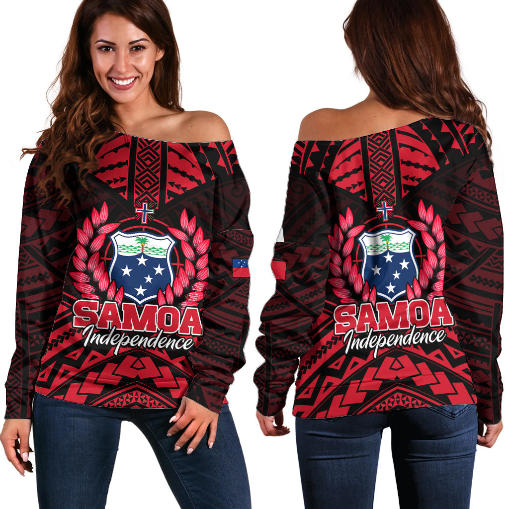 Samoa Independence Day Off Shoulder Sweater Ulafa Polynesian Unique Red No3