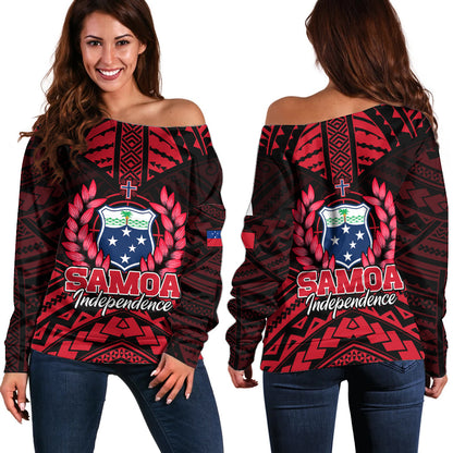 Samoa Independence Day Off Shoulder Sweater Ulafa Polynesian Unique Red No3