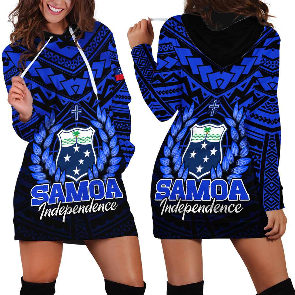 Samoa Independence Day Hoodie Dress Ulafa Polynesian Unique Blue No1