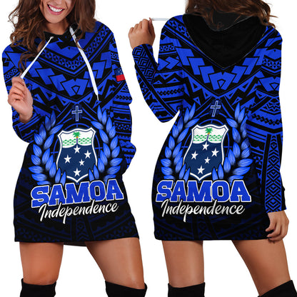 Samoa Independence Day Hoodie Dress Ulafa Polynesian Unique Blue No1
