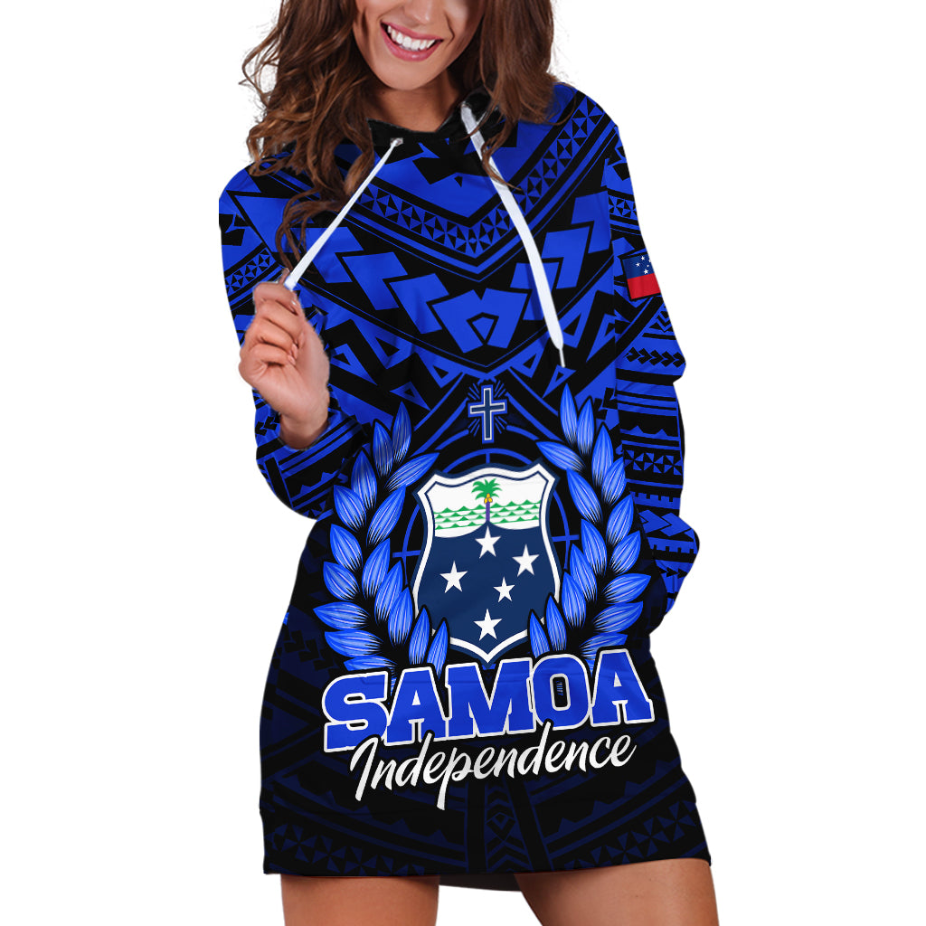 Samoa Independence Day Hoodie Dress Ulafa Polynesian Unique Blue No1