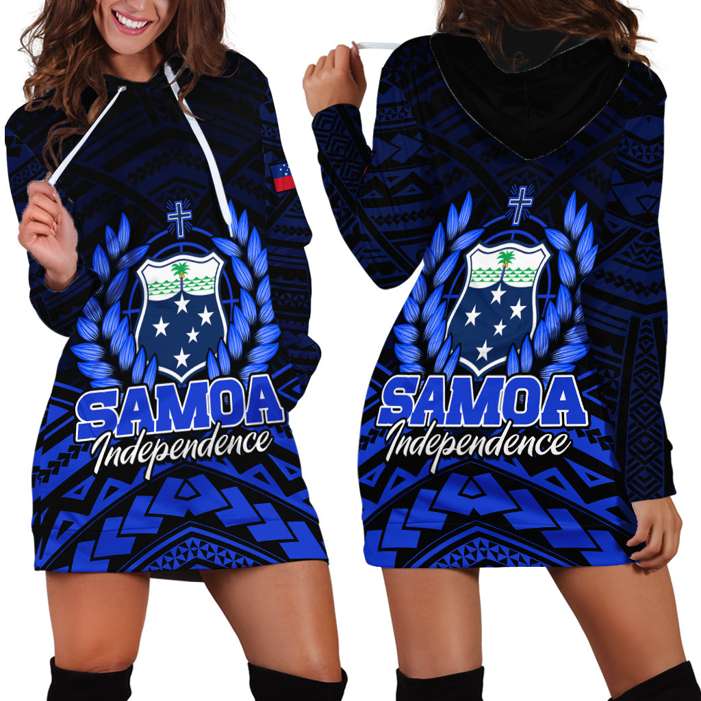 Samoa Independence Day Hoodie Dress Ulafa Polynesian Unique Blue No2