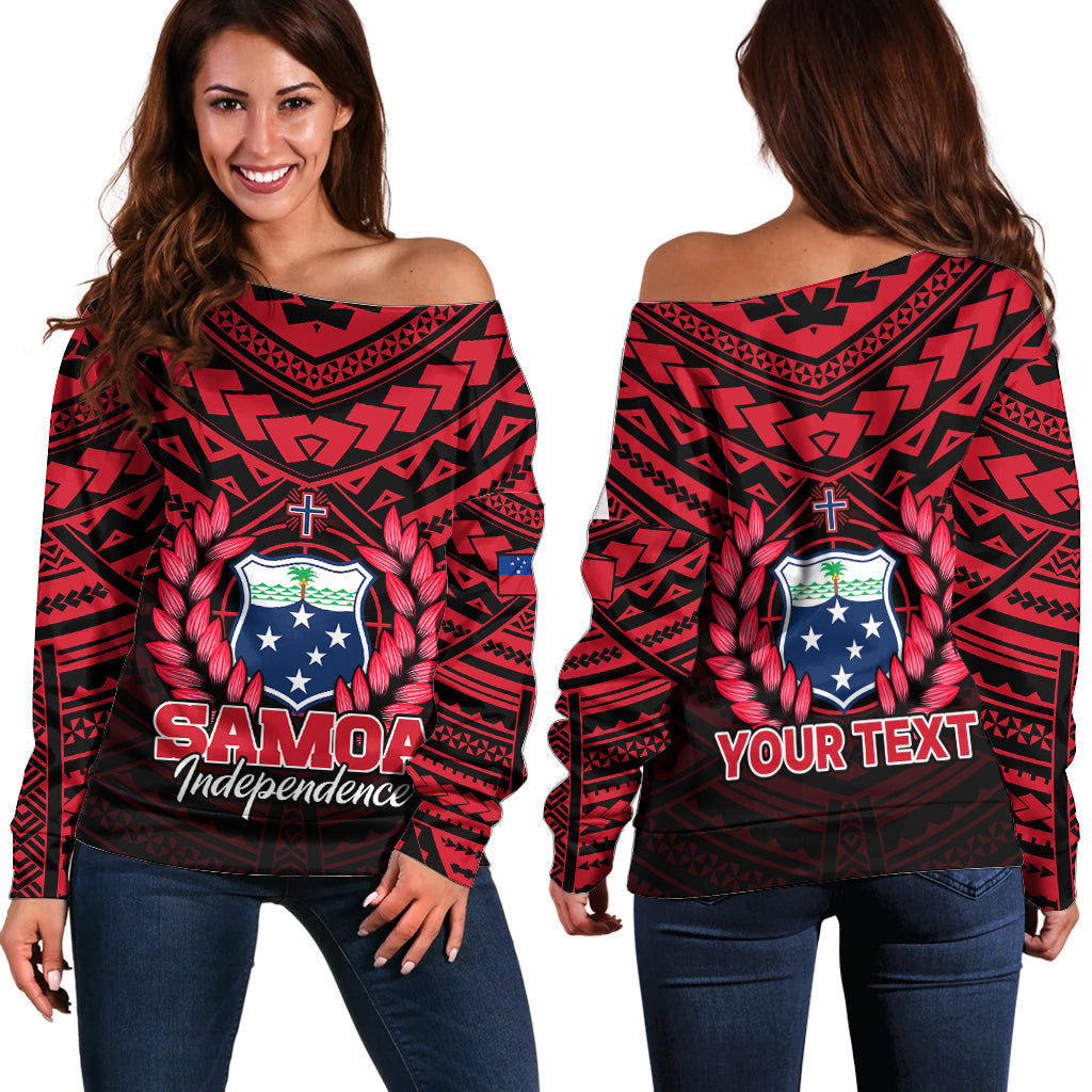 (Custom Personalised) Samoa Independence Day Off Shoulder Sweater Ulafa Polynesian Unique Red No1