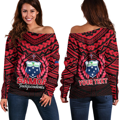 (Custom Personalised) Samoa Independence Day Off Shoulder Sweater Ulafa Polynesian Unique Red No1