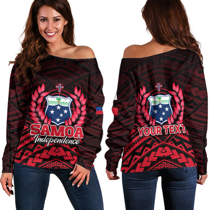 (Custom Personalised) Samoa Independence Day Off Shoulder Sweater Ulafa Polynesian Unique Red No2