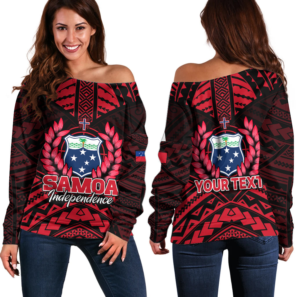 (Custom Personalised) Samoa Independence Day Off Shoulder Sweater Ulafa Polynesian Unique Red No3