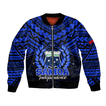 (Custom Personalised) Samoa Independence Day Bomber Jacket Ulafa Polynesian Unique Blue No1