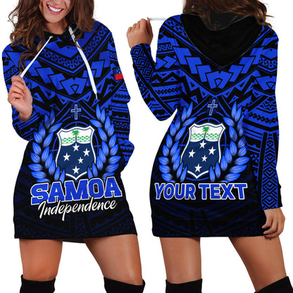 Custom Personalised Samoa Independence Day Hoodie Dress Ulafa Polynesian Unique Blue No1