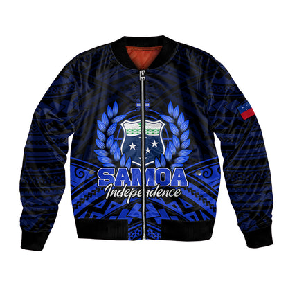 (Custom Personalised) Samoa Independence Day Bomber Jacket Ulafa Polynesian Unique Blue No2