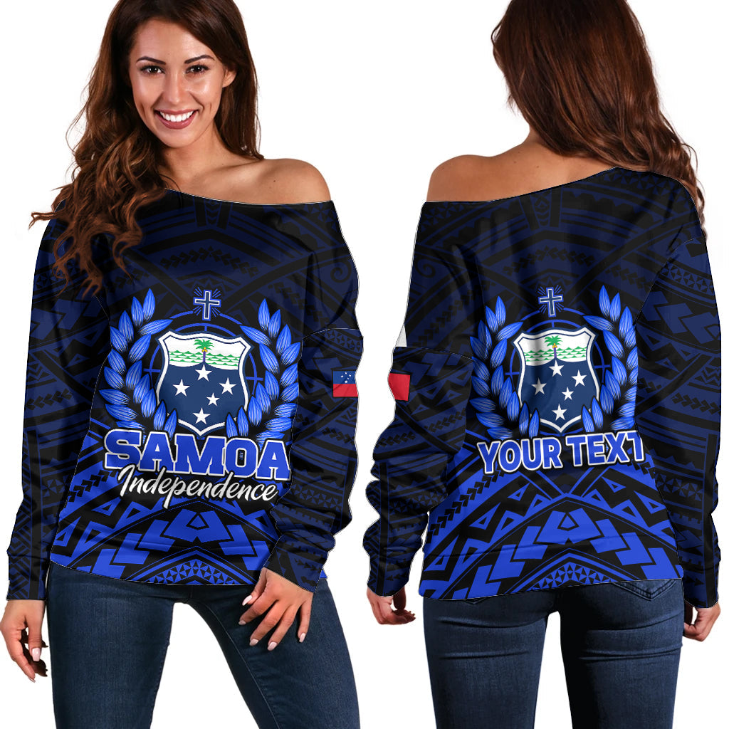 (Custom Personalised) Samoa Independence Day Off Shoulder Sweater Ulafa Polynesian Unique Blue No2