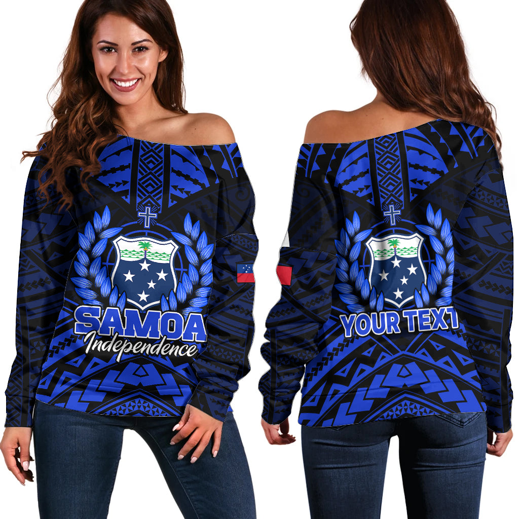 (Custom Personalised) Samoa Independence Day Off Shoulder Sweater Ulafa Polynesian Unique Blue No3
