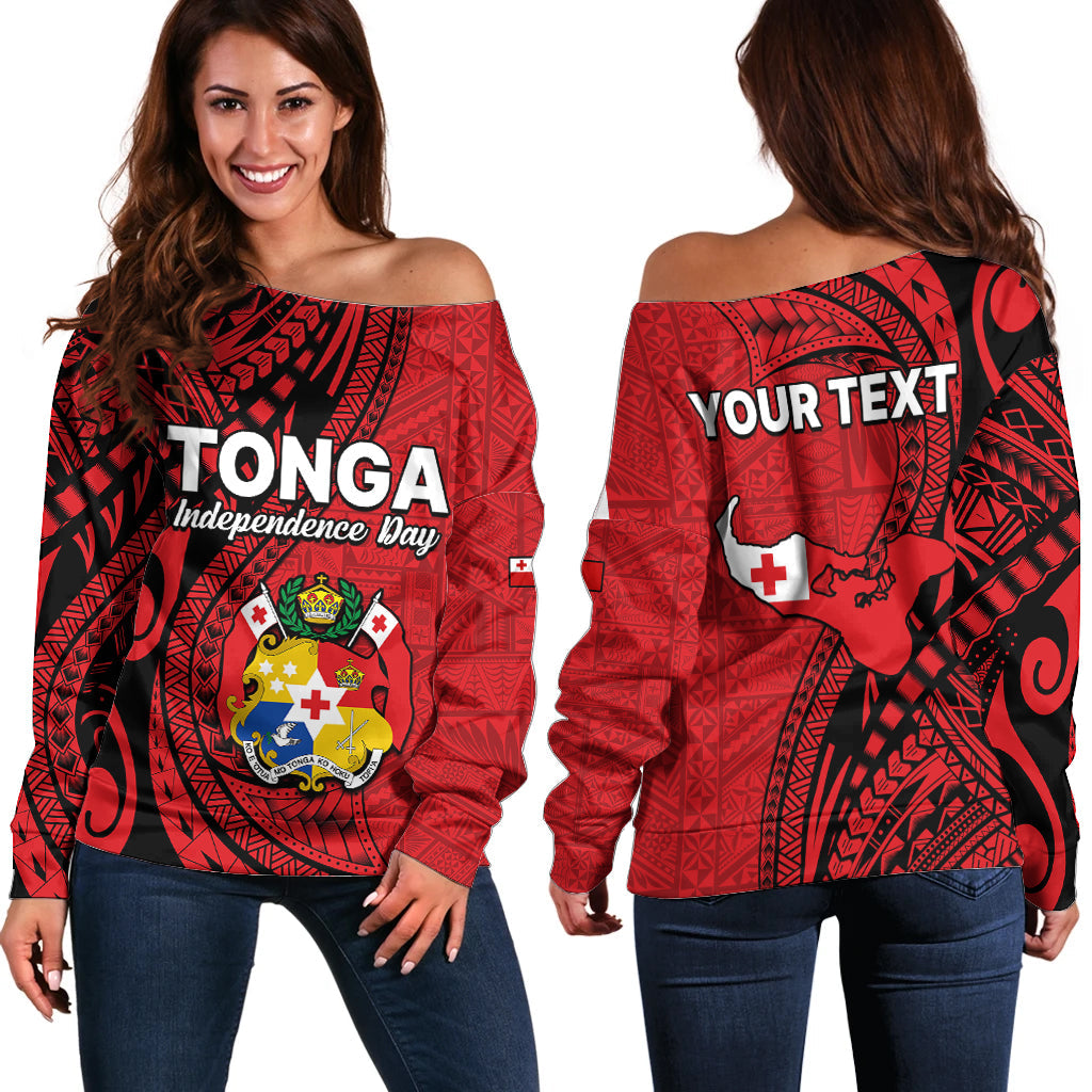 (Custom Personalised) Tonga Independence Anniversary Off Shoulder Sweater Tongan Tribal Pattern Unique Version