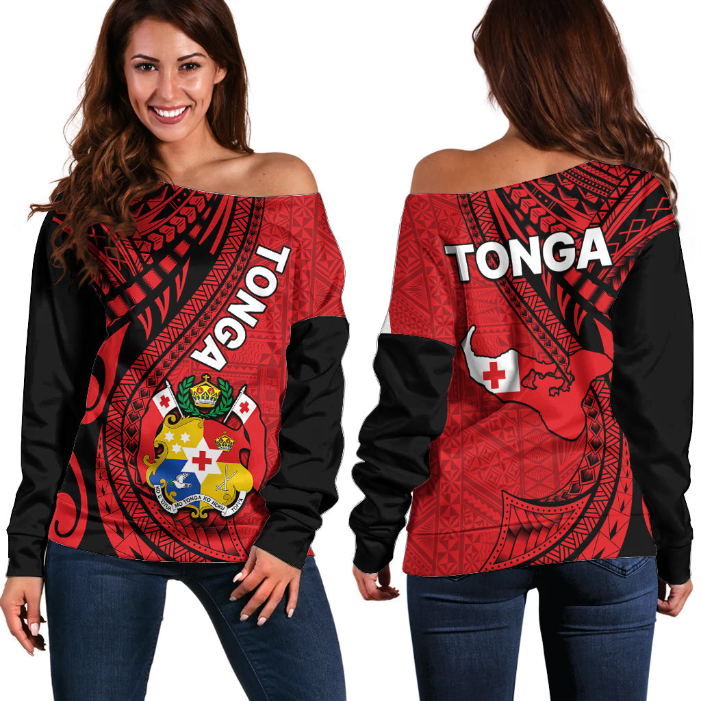 Polynesian Tonga Off Shoulder Sweater Tribal Pattern Unique Version
