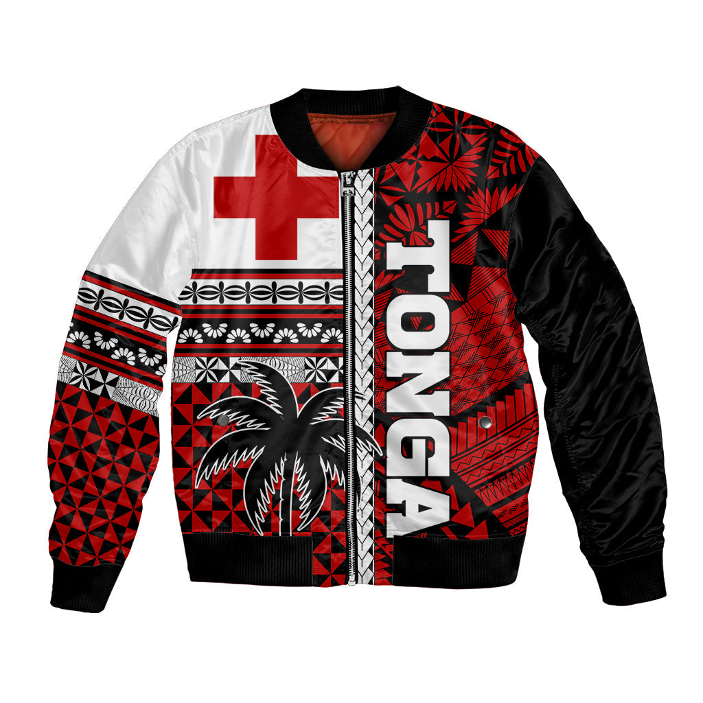 Tonga Kupesi Ngatu Bomber Jacket Proud Tonga with Flag and Palm Tree