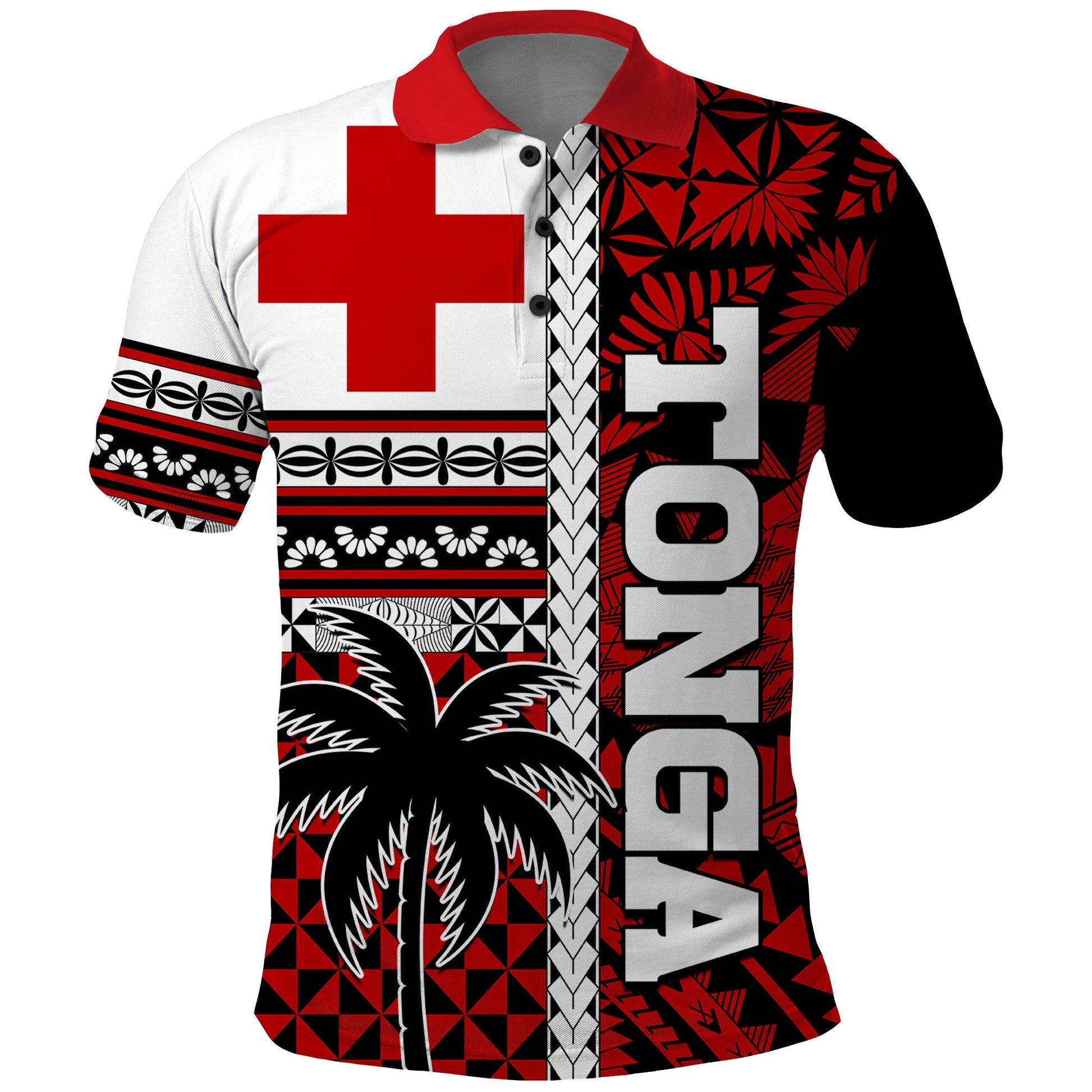 Tonga Kupesi Ngatu Polo Shirt Proud Tonga with Flag and Palm Tree