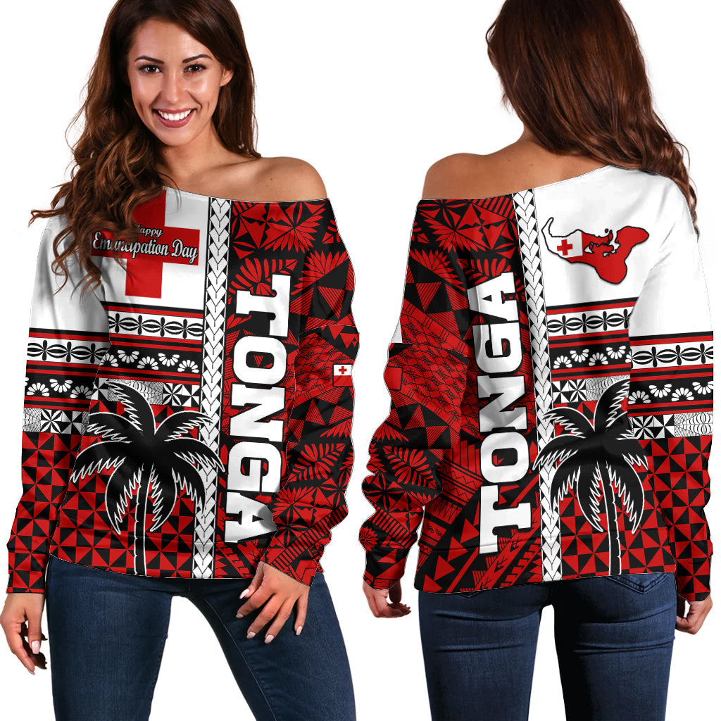 Tonga Independence Day Off Shoulder Sweater Proud Tongan Emancipation with Kupesi Ngatu
