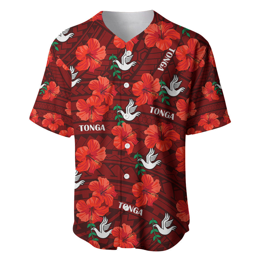(Custom Text And Number) Tonga Rugby Baseball Jersey Polynesian Style With Hibiscus