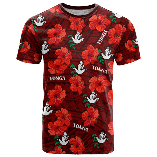 Tonga Rugby T Shirt Polynesian Style With Hibiscus Pattern Shirt