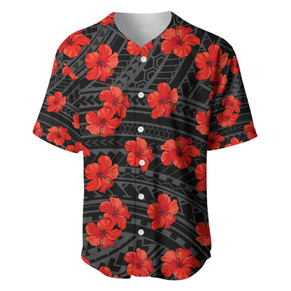 Polynesian Hawaii Style With Hibiscus Baseball Jersey Black