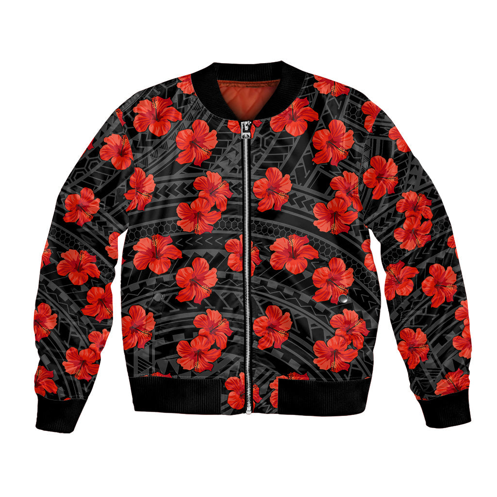 Polynesian Hawaii Style With Hibiscus Bomber Jacket Black