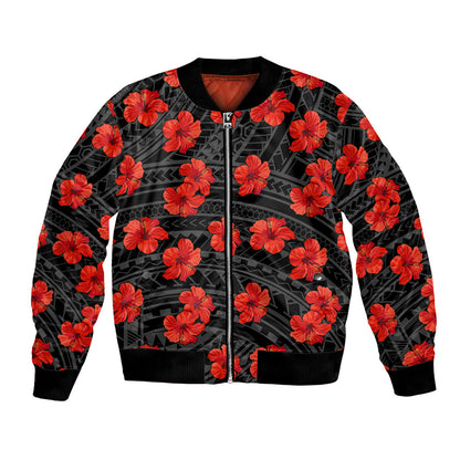 Polynesian Hawaii Style With Hibiscus Bomber Jacket Black