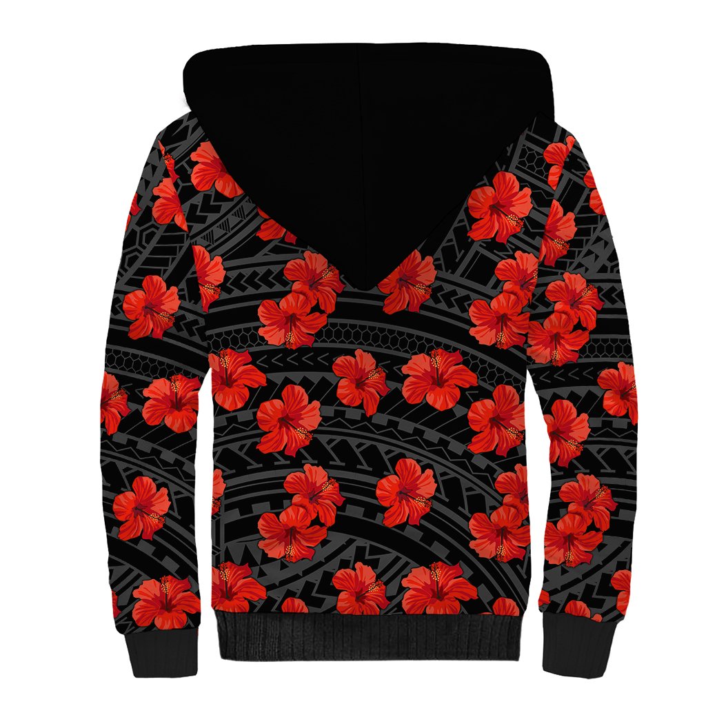 Polynesian Hawaii Style With Hibiscus Sherpa Hoodie Black