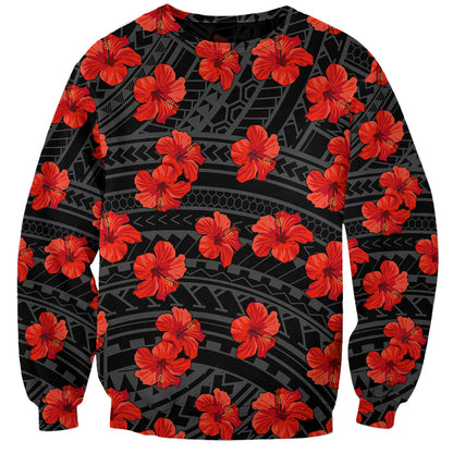 Polynesian Hawaii Style With Hibiscus Sweatshirt Black